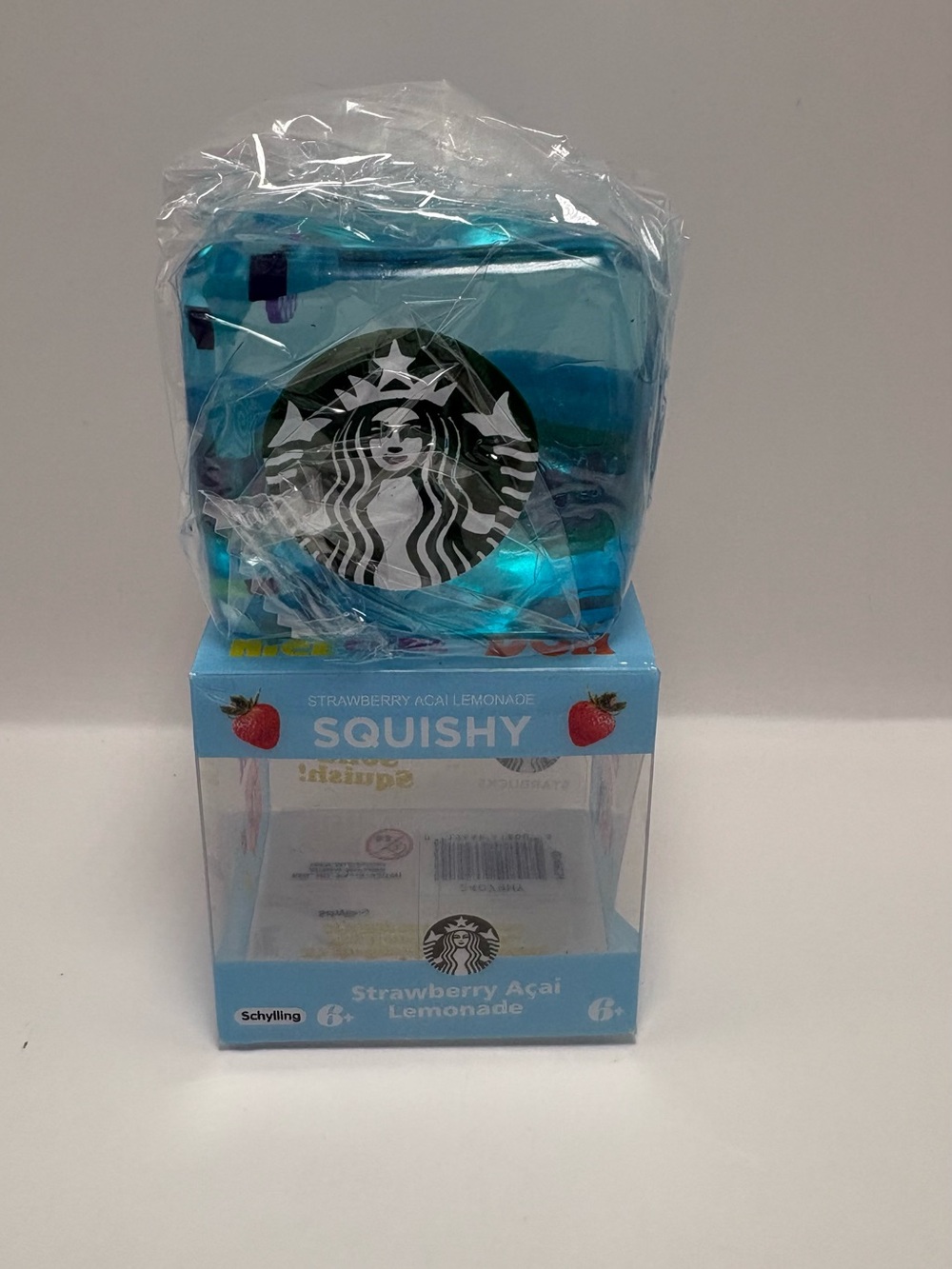 Starbucks Strawberry acai Lemonade Blue Solid Cube w/fruit inside squishy toy